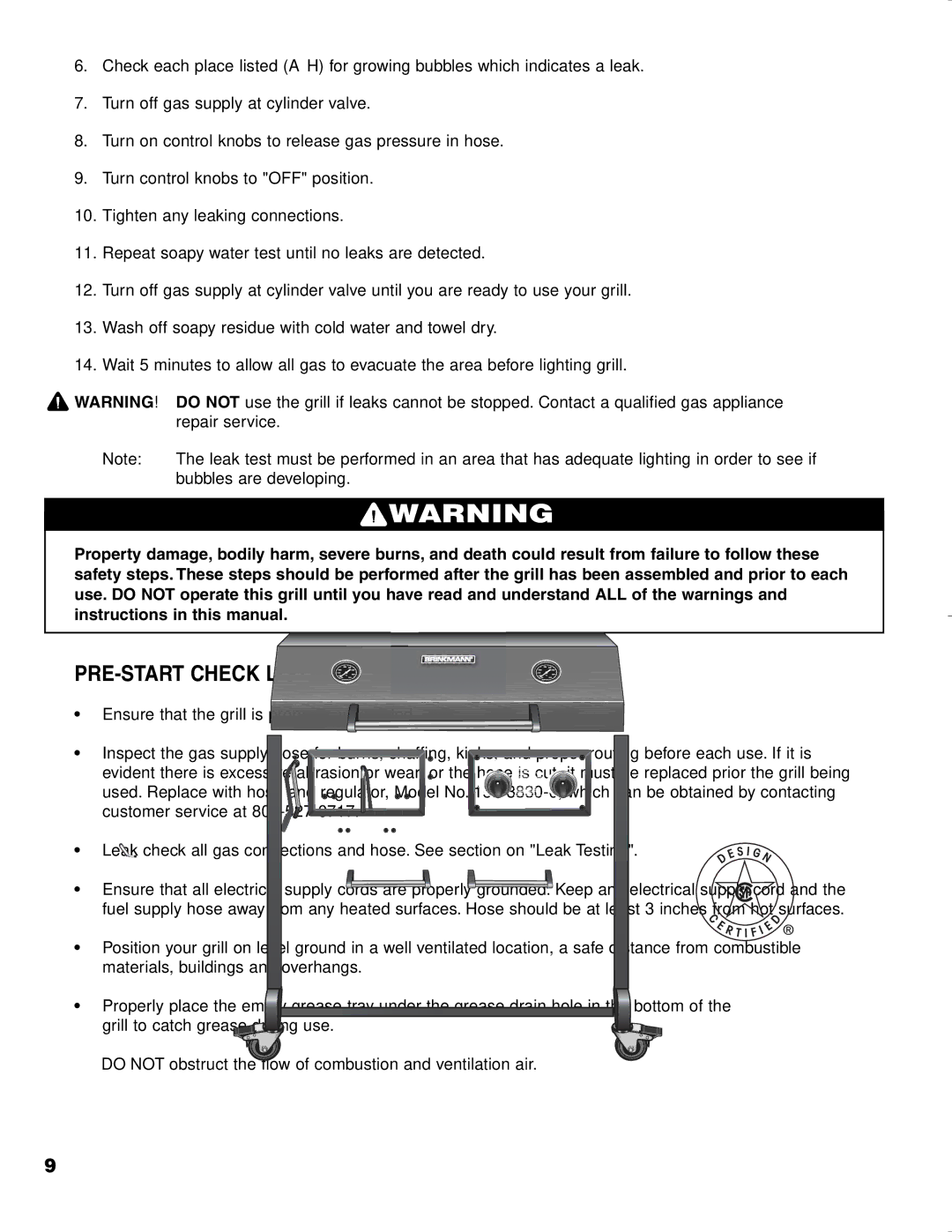 Brinkmann CHARCOAL SMOKER CHARCOAL GRILL owner manual PRE-START Check List 