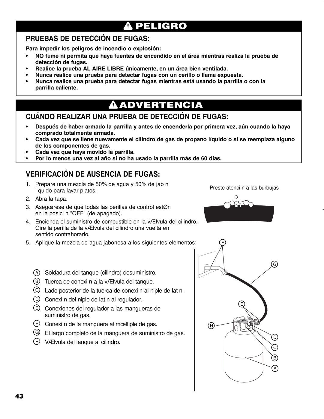 Brinkmann CHARCOAL SMOKER CHARCOAL GRILL Pruebas DE Detección DE Fugas, Cuándo Realizar UNA Prueba DE Detección DE Fugas 