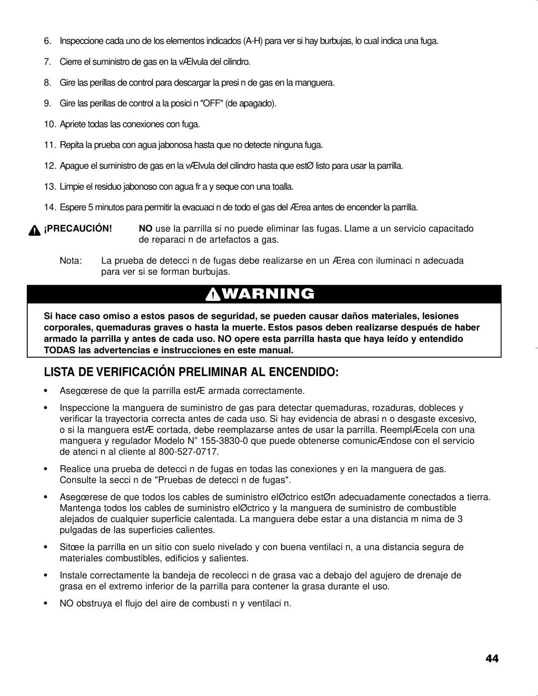 Brinkmann CHARCOAL SMOKER CHARCOAL GRILL owner manual Lista DE Verificación Preliminar AL Encendido, ¡Precaución 