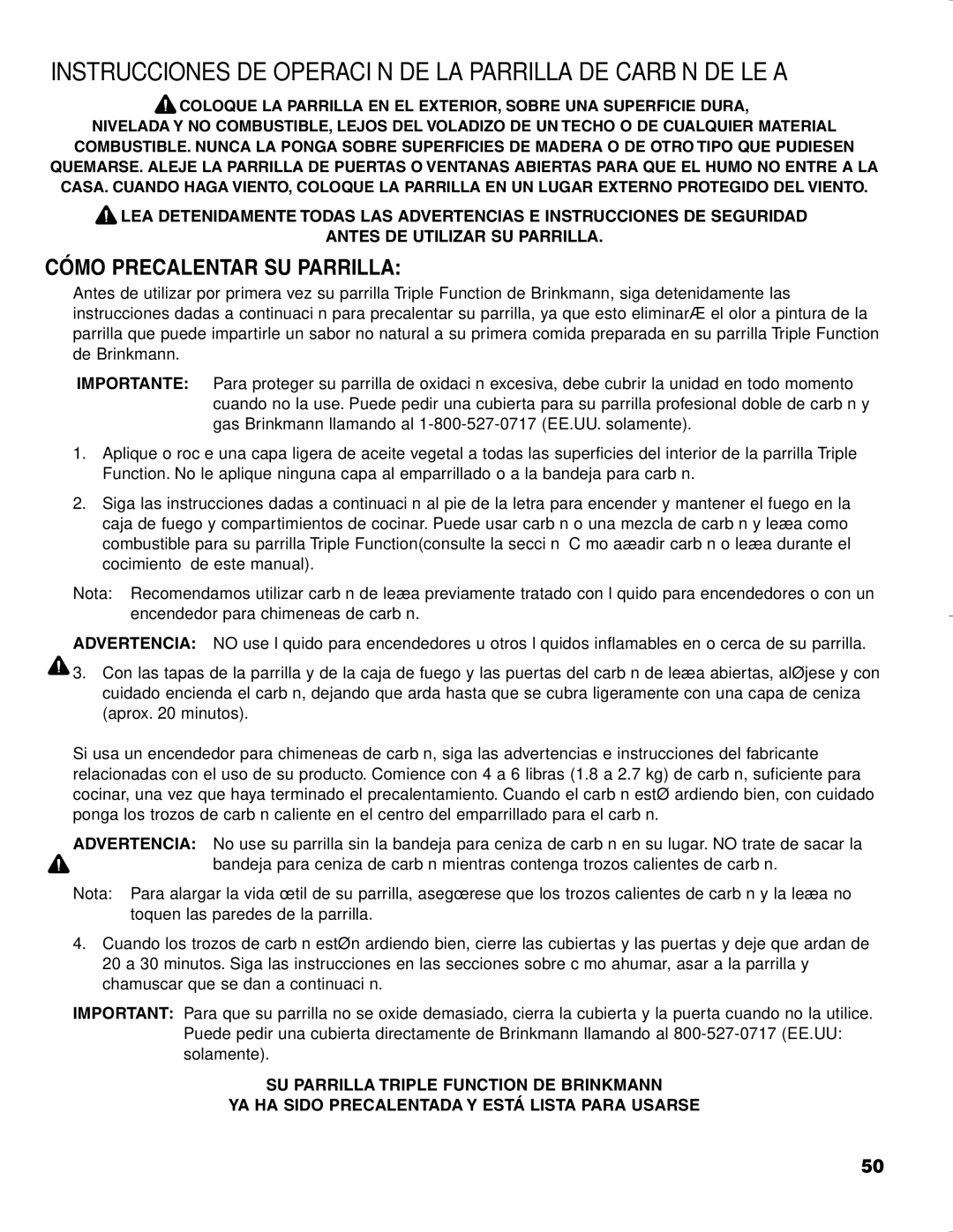 Brinkmann CHARCOAL SMOKER CHARCOAL GRILL owner manual Instrucciones DE Operación DE LA Parrilla DE Carbón DE Leña 