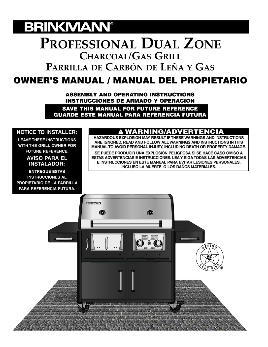 Brinkmann Charcoal/Gas Grill owner manual Professional Dual Zone 