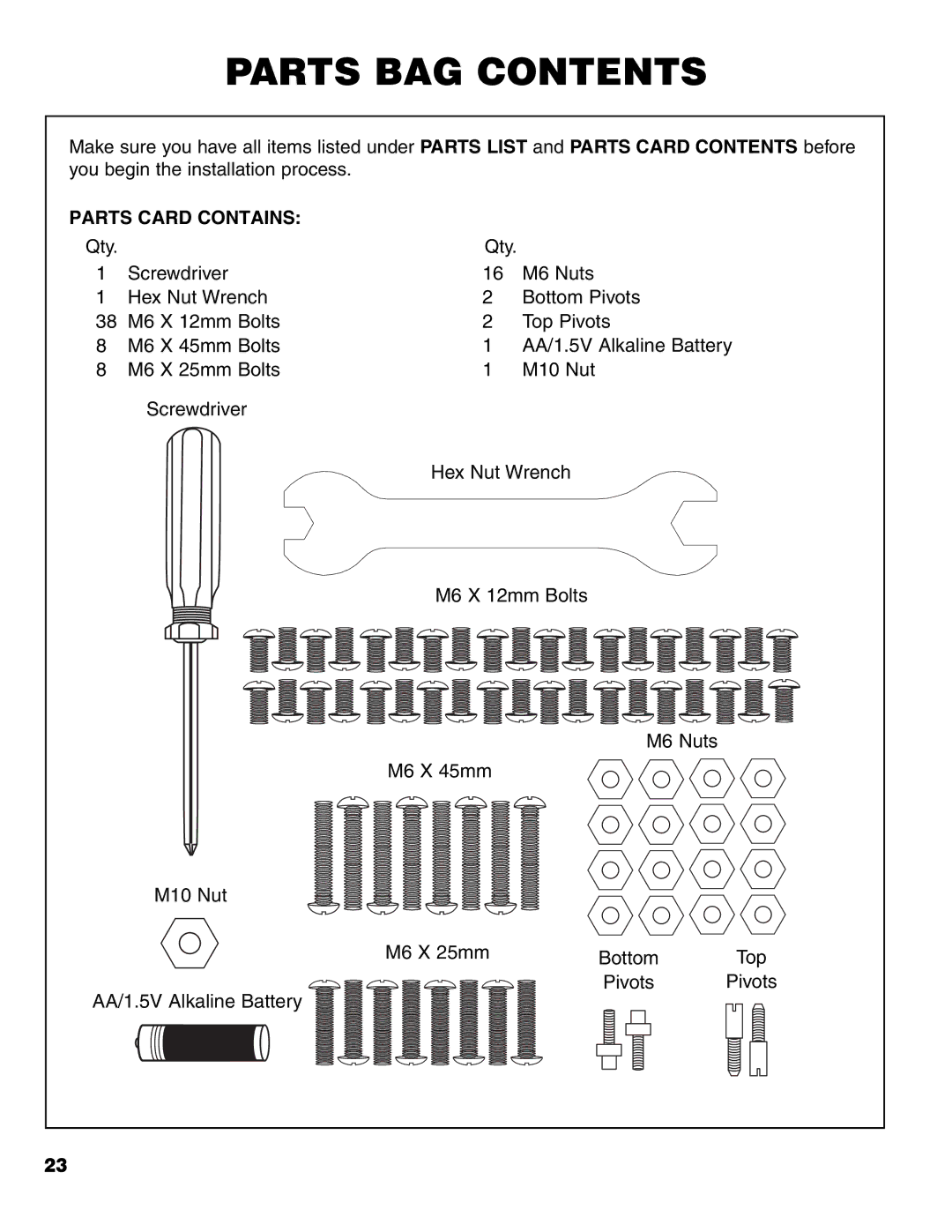 Brinkmann Charcoal/Gas Grill owner manual Parts BAG Contents 