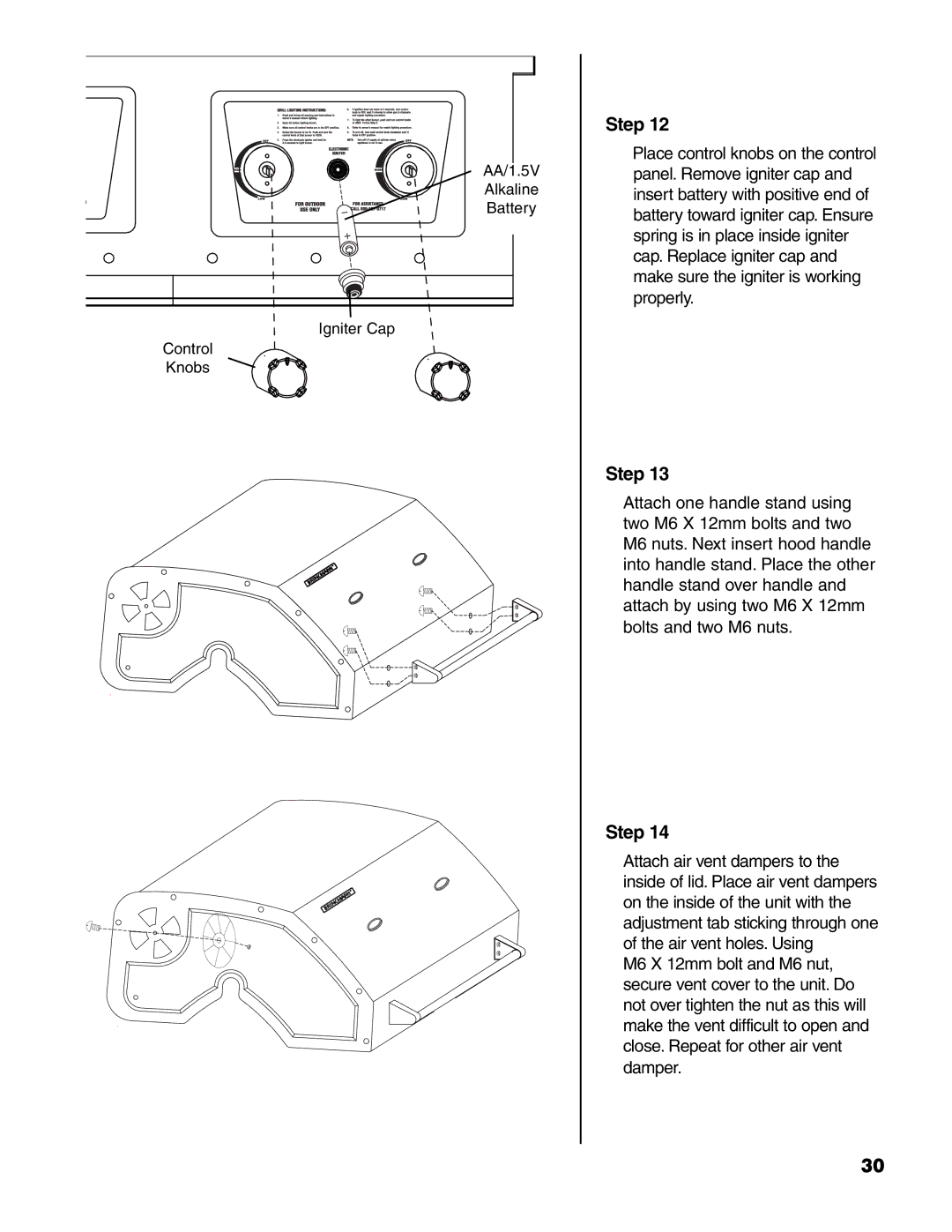 Brinkmann Charcoal/Gas Grill owner manual AA/1.5V Alkaline Battery Igniter Cap Control Knobs 