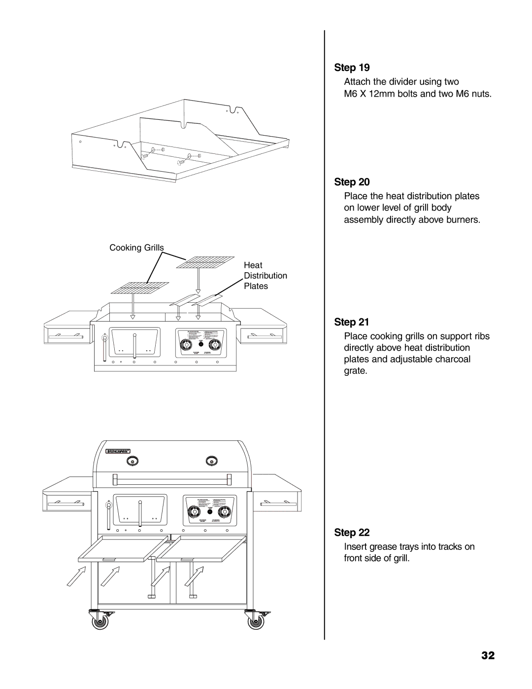 Brinkmann Charcoal/Gas Grill owner manual Attach the divider using two M6 X 12mm bolts and two M6 nuts 