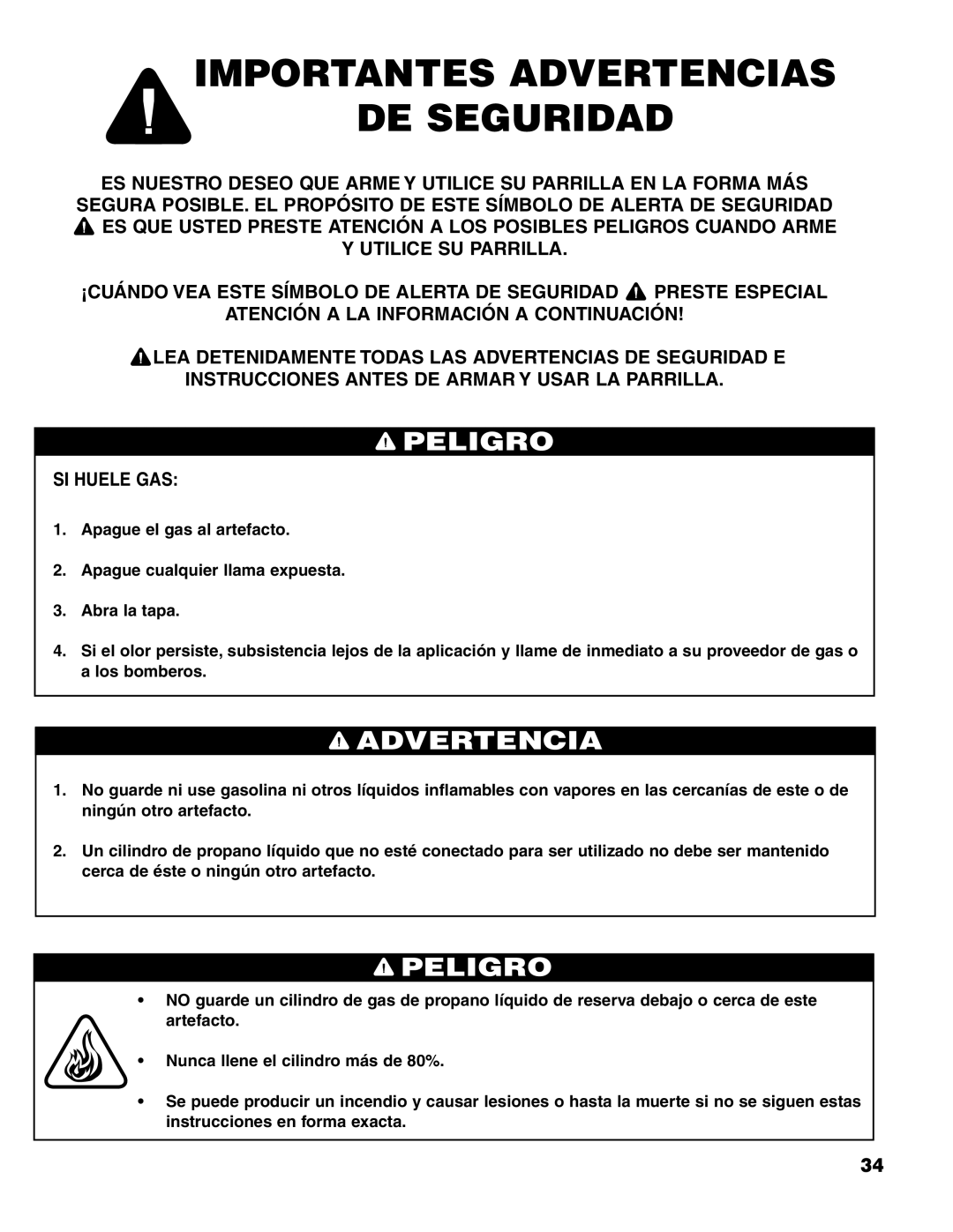 Brinkmann Charcoal/Gas Grill owner manual Importantes Advertencias DE Seguridad, Peligro 