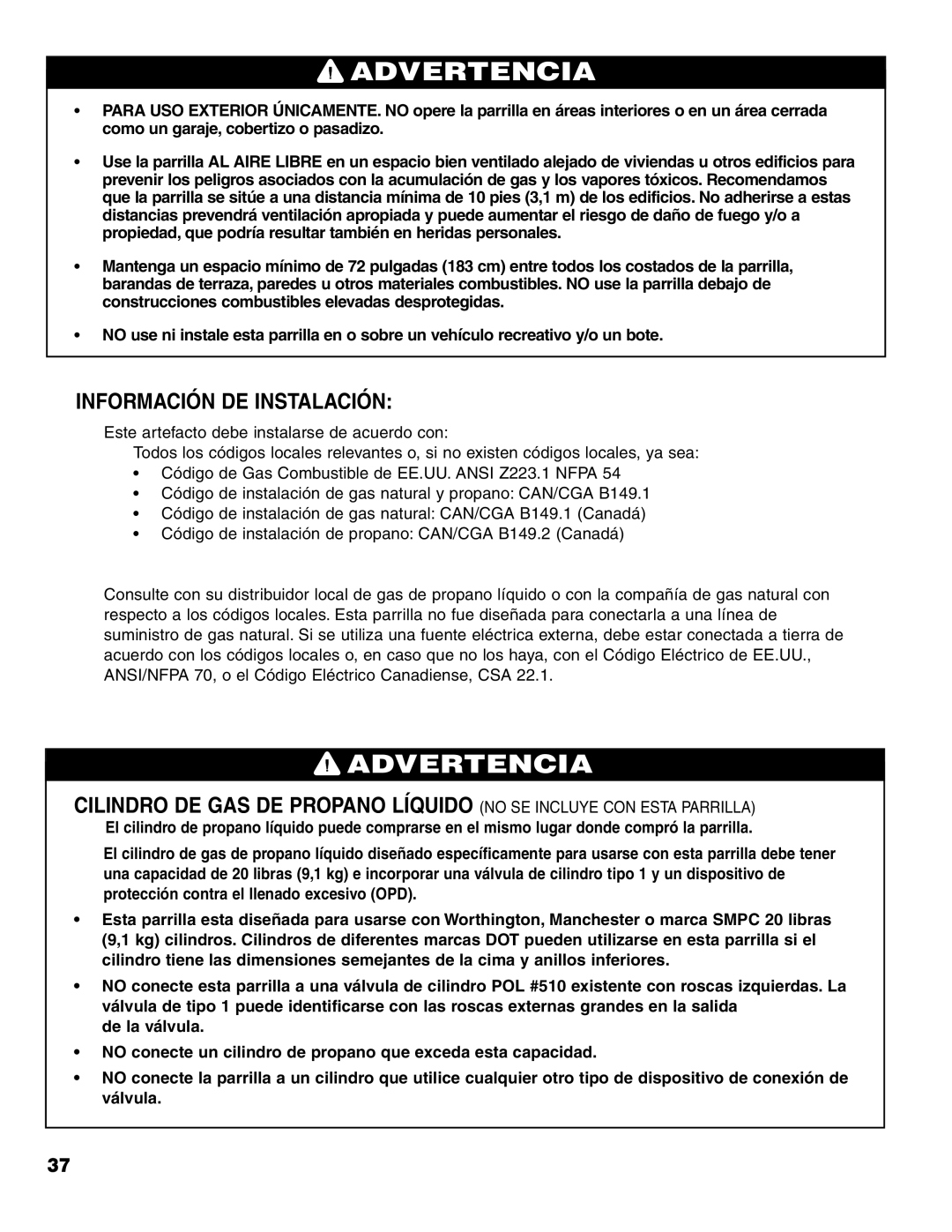 Brinkmann Charcoal/Gas Grill owner manual Información DE Instalación 