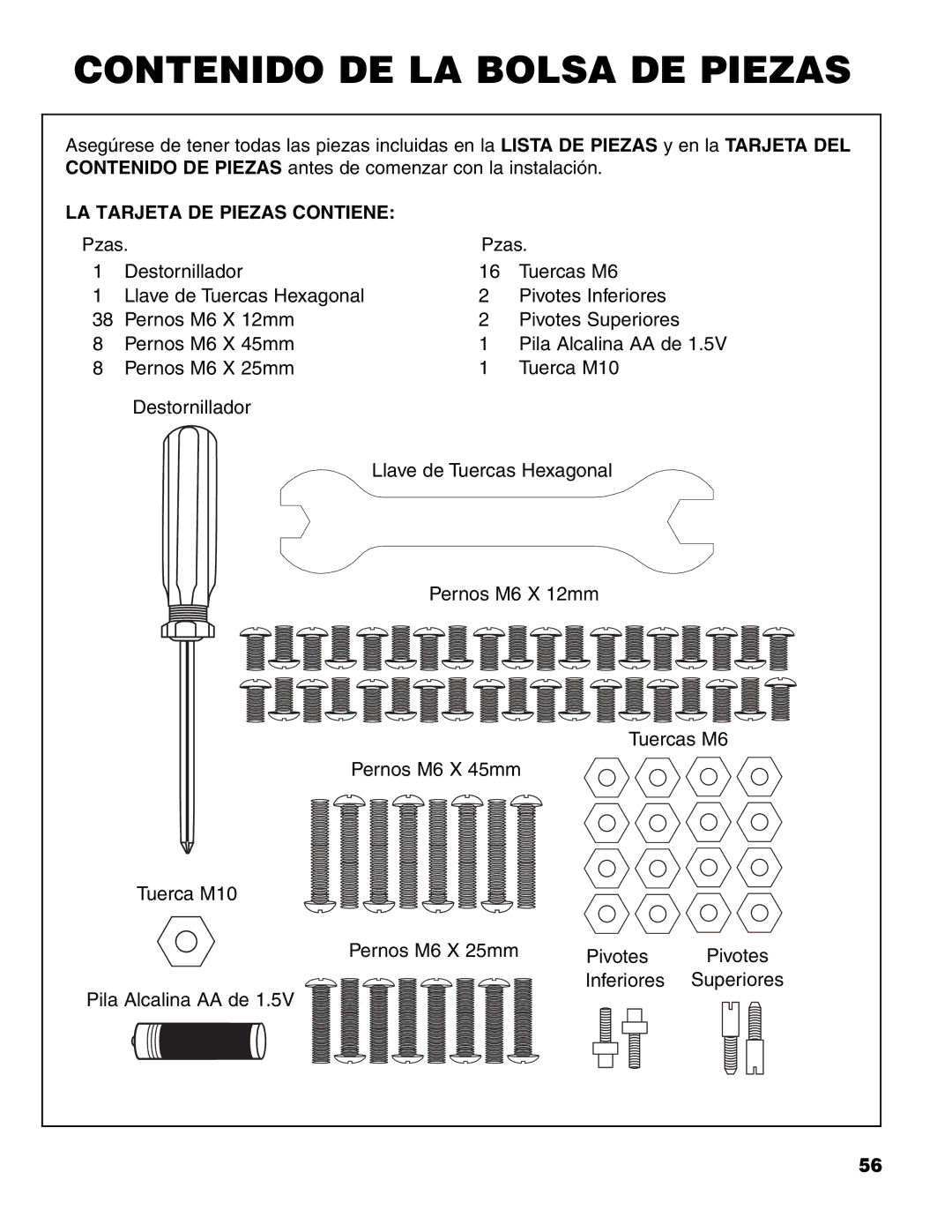 Brinkmann Charcoal/Gas Grill owner manual Contenido DE LA Bolsa DE Piezas, LA Tarjeta DE Piezas Contiene 