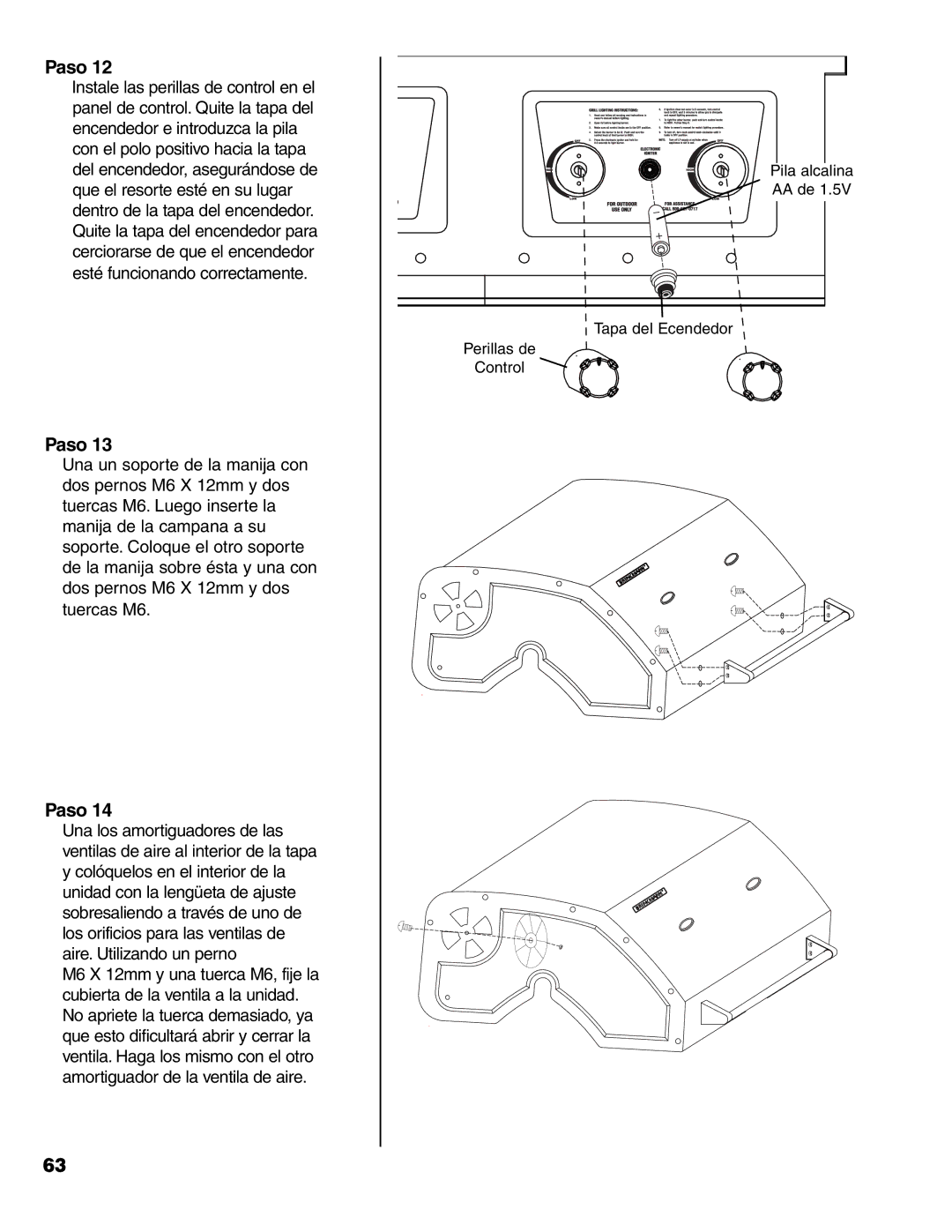 Brinkmann Charcoal/Gas Grill owner manual Pila alcalina AA de Tapa del Ecendedor Perillas de Control 