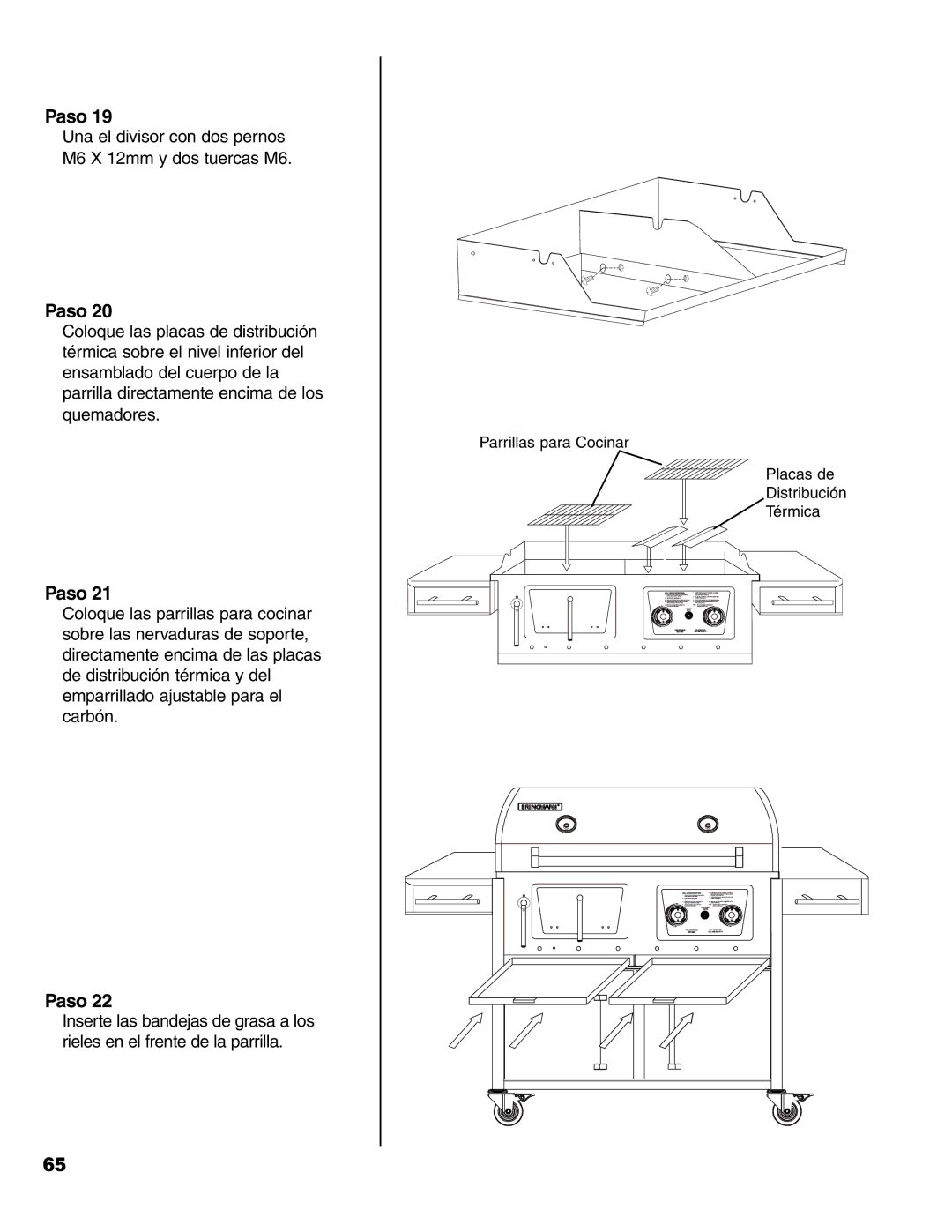 Brinkmann Charcoal/Gas Grill owner manual Una el divisor con dos pernos M6 X 12mm y dos tuercas M6 