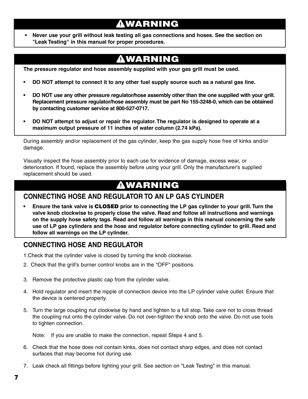 Brinkmann Charcoal/Gas Grill owner manual Connecting Hose and Regulator to AN LP GAS Cylinder 