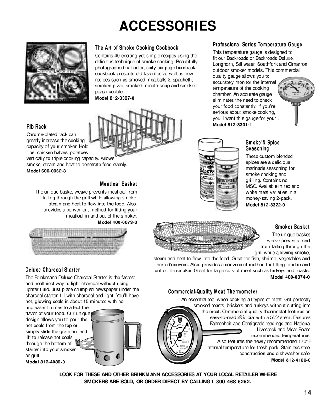 Brinkmann Charcoal/Wood Smoker & Grill Art of Smoke Cooking Cookbook, Professional Series Temperature Gauge, Rib Rack 