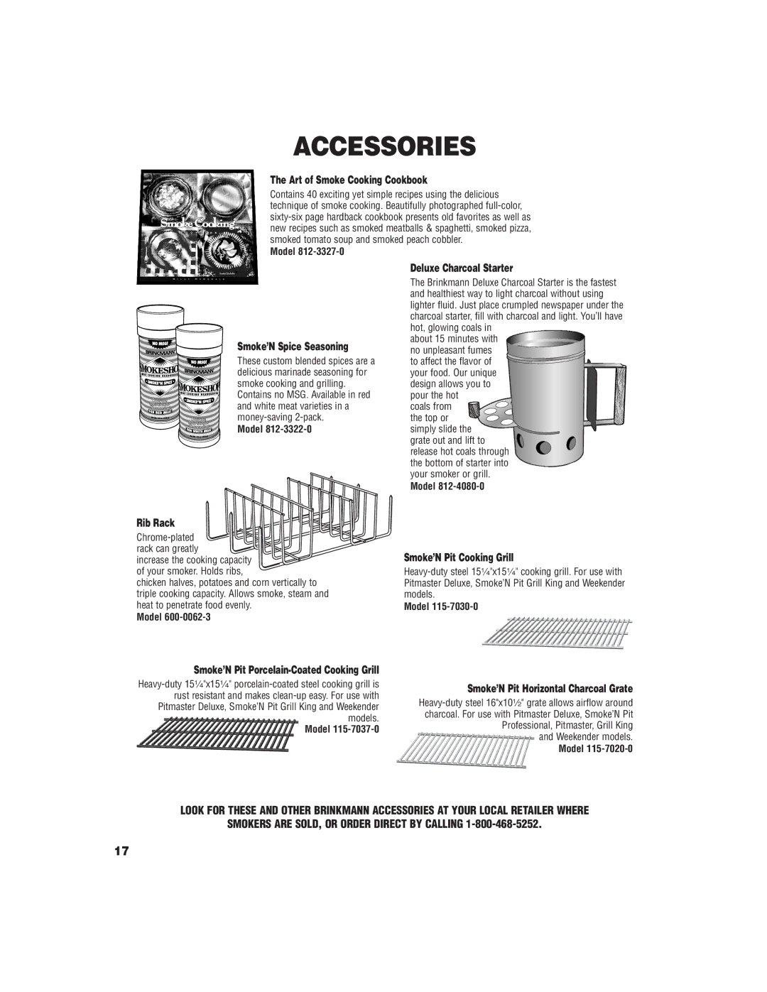 Brinkmann Charcoal/Wood Smoker owner manual Accessories 