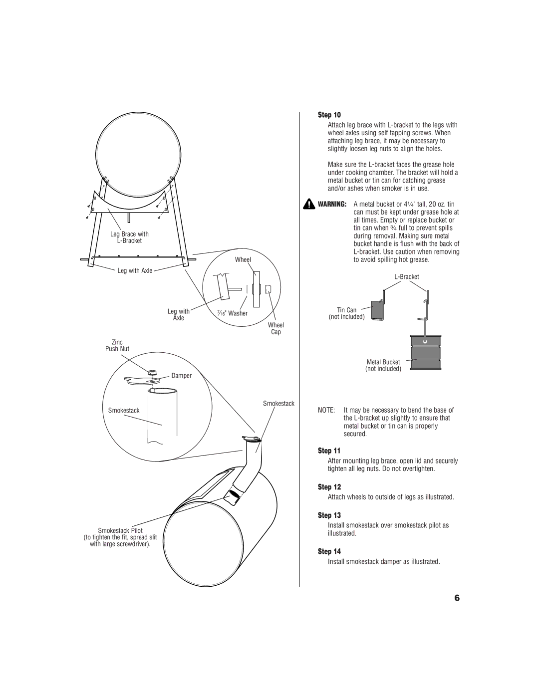 Brinkmann Charcoal/Wood Smoker owner manual Attach wheels to outside of legs as illustrated 