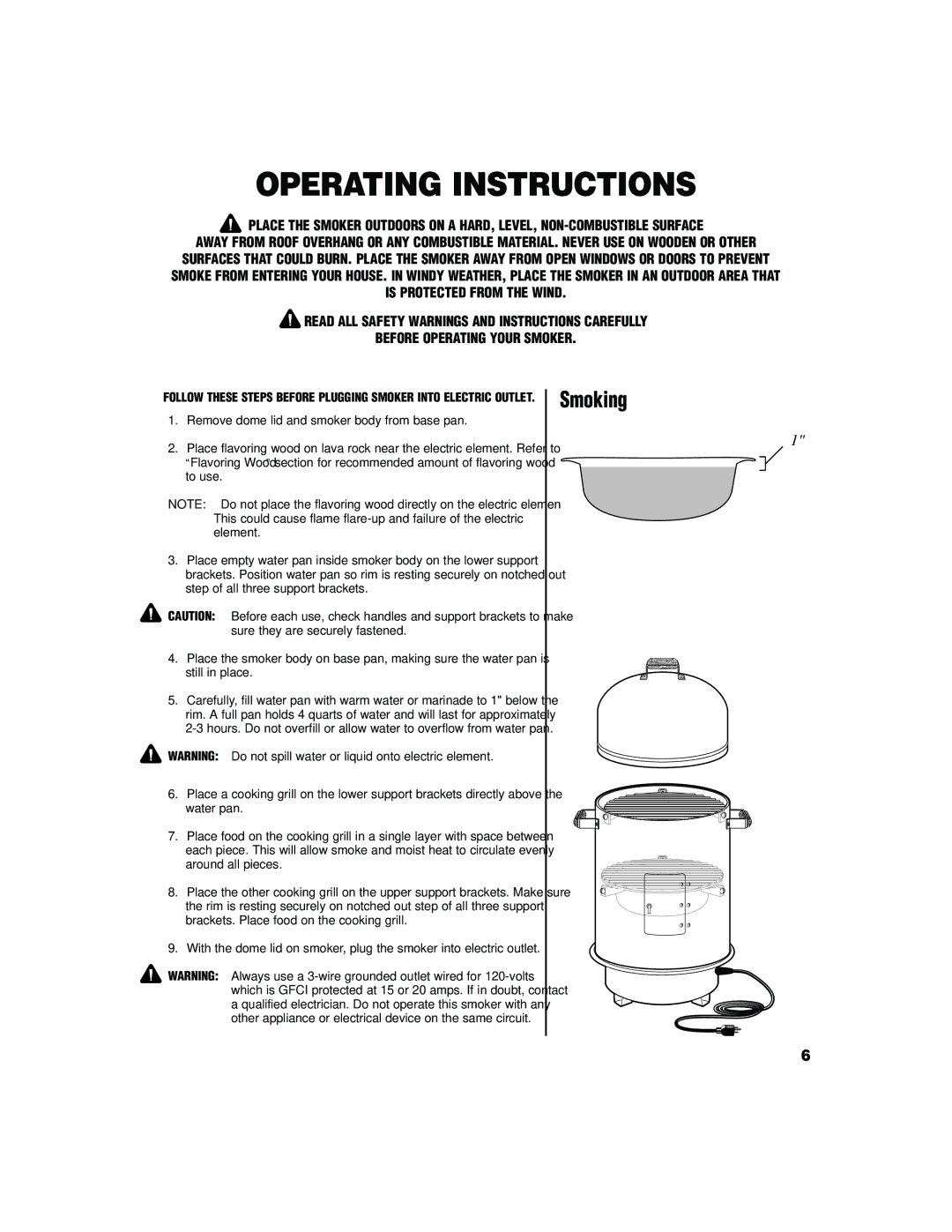 Brinkmann Electric Smoker owner manual Operating Instructions 