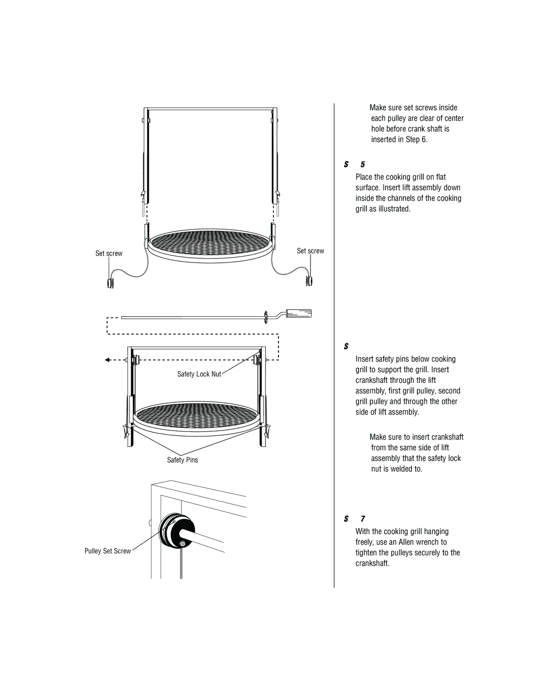 Brinkmann Fire Pit & Grill owner manual Set screw Safety Lock Nut Safety Pins Pulley Set Screw 