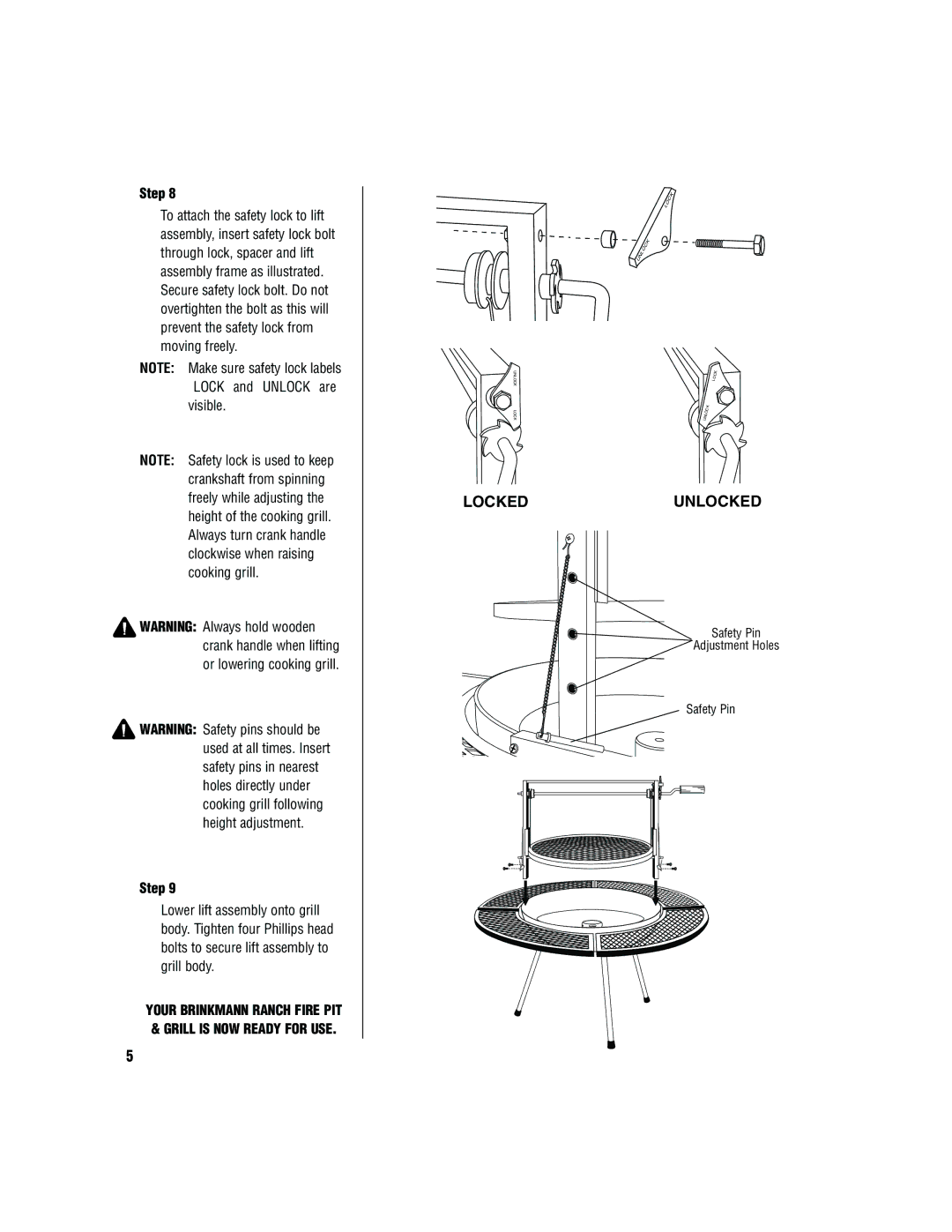 Brinkmann Fire Pit & Grill owner manual Lockedunlocked 