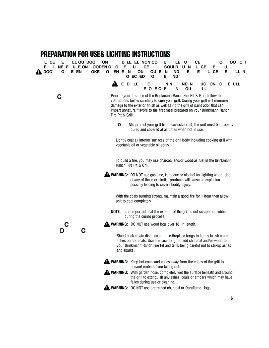 Brinkmann Fire Pit & Grill owner manual Preparation for USE& Lighting Instructions 