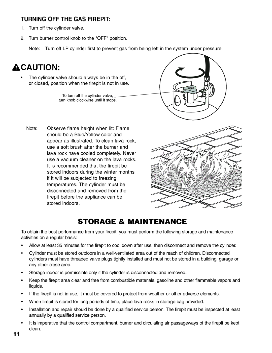 Brinkmann Gas FirePit owner manual Storage & Maintenance, Turning OFF the GAS Firepit 