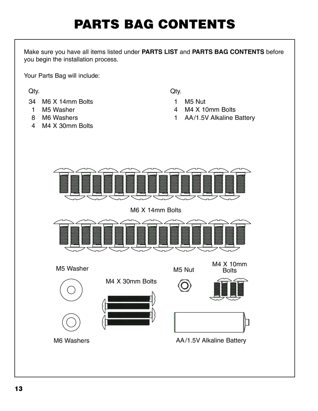 Brinkmann Gas FirePit owner manual Parts BAG Contents 