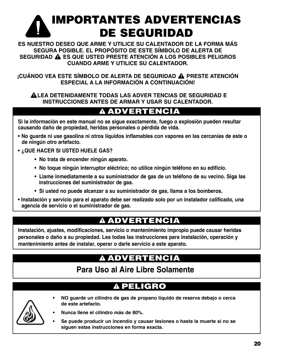 Brinkmann Gas FirePit owner manual Importantes Advertencias DE Seguridad, ¿QUE Hacer SI Usted Huele GAS? 