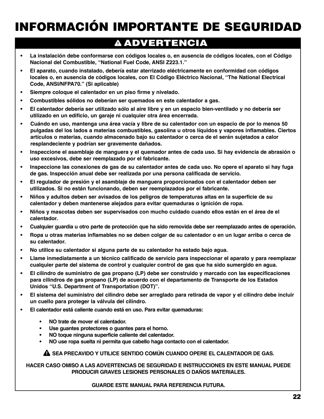 Brinkmann Gas FirePit owner manual Información Importante DE Seguridad 