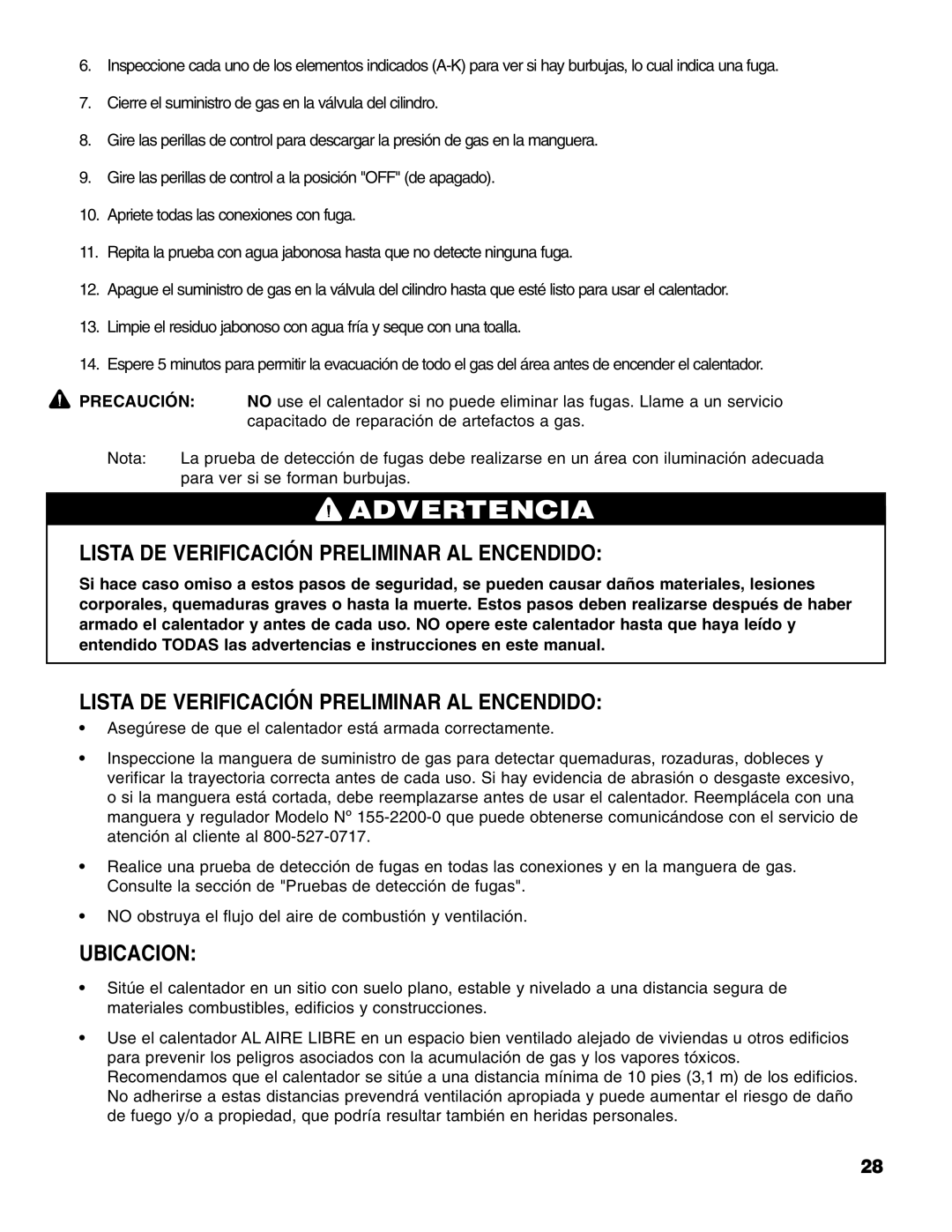 Brinkmann Gas FirePit owner manual Lista DE Verificación Preliminar AL Encendido, Ubicacion 