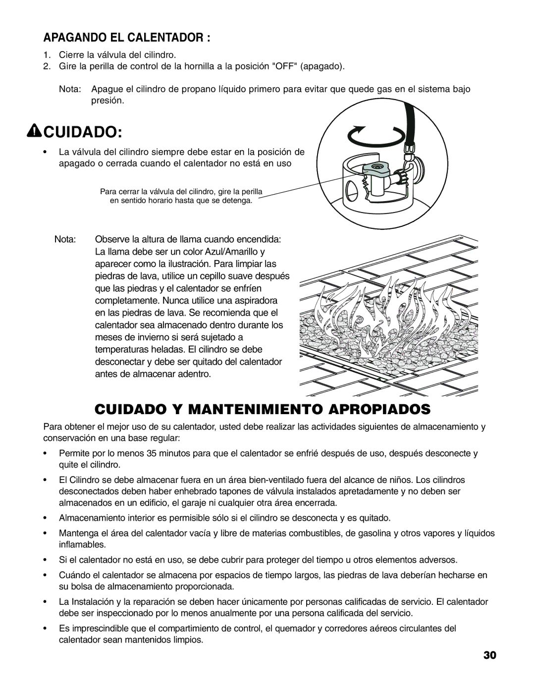 Brinkmann Gas FirePit owner manual Cuidado, Apagando EL Calentador 