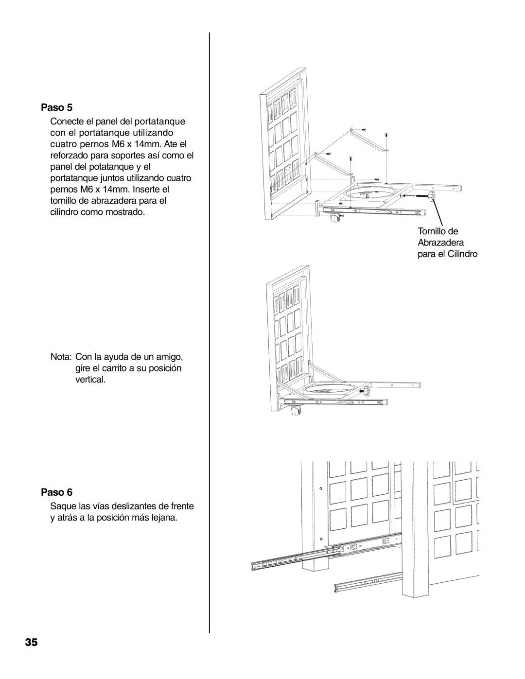 Brinkmann Gas FirePit owner manual Tornillo de Abrazadera para el Cilindro 