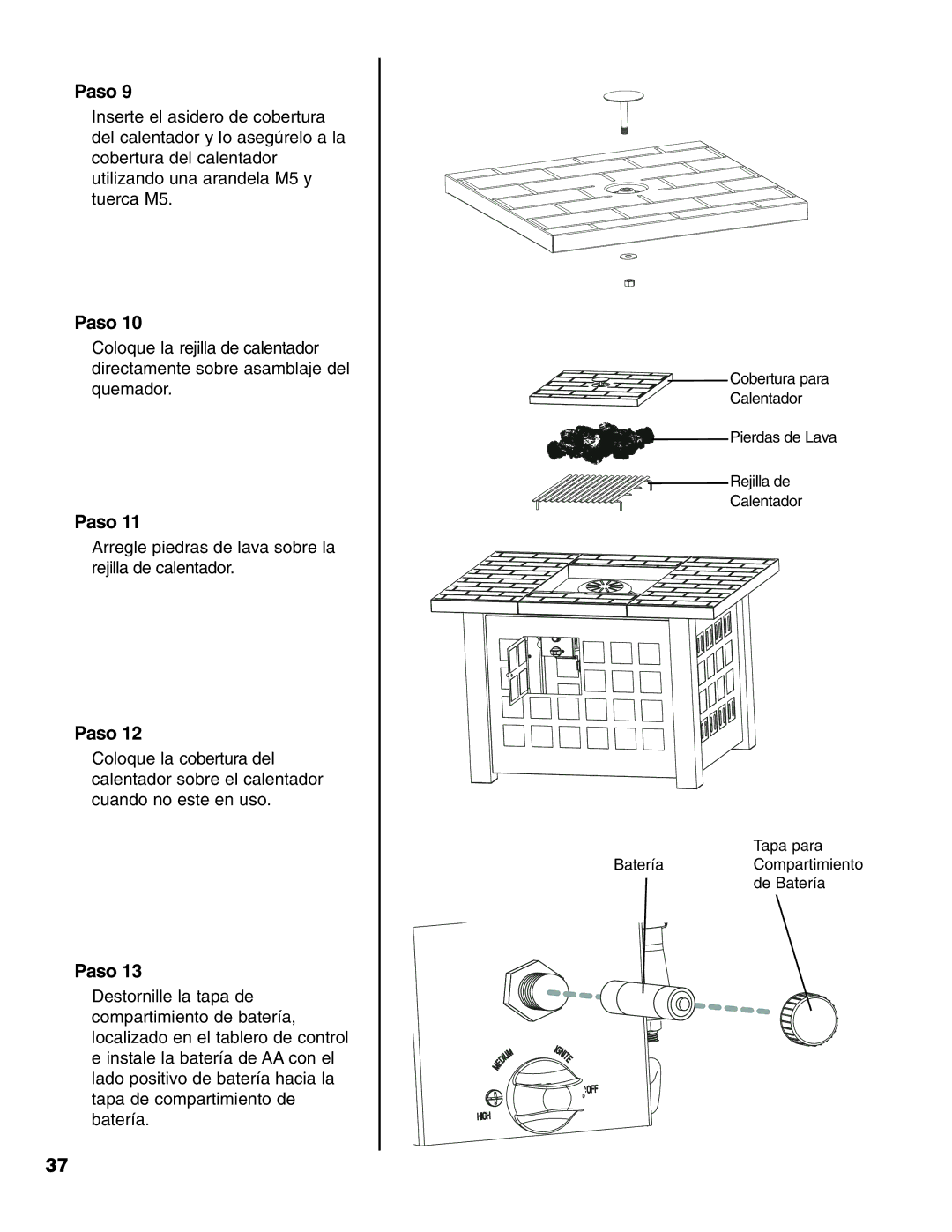 Brinkmann Gas FirePit owner manual Arregle piedras de lava sobre la rejilla de calentador 