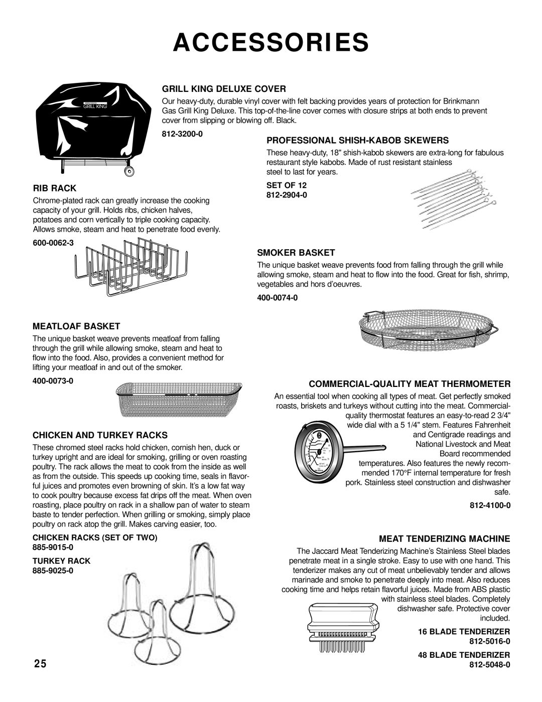 Brinkmann Gas Grill King owner manual Accessories 