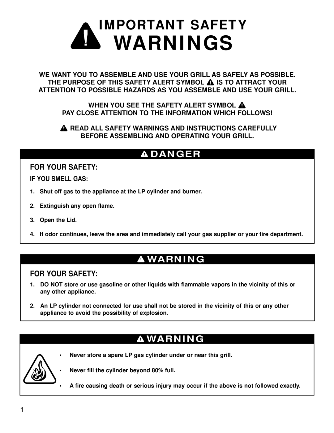 Brinkmann Gas Kettle Grill owner manual Important Safety, For Your Safety 