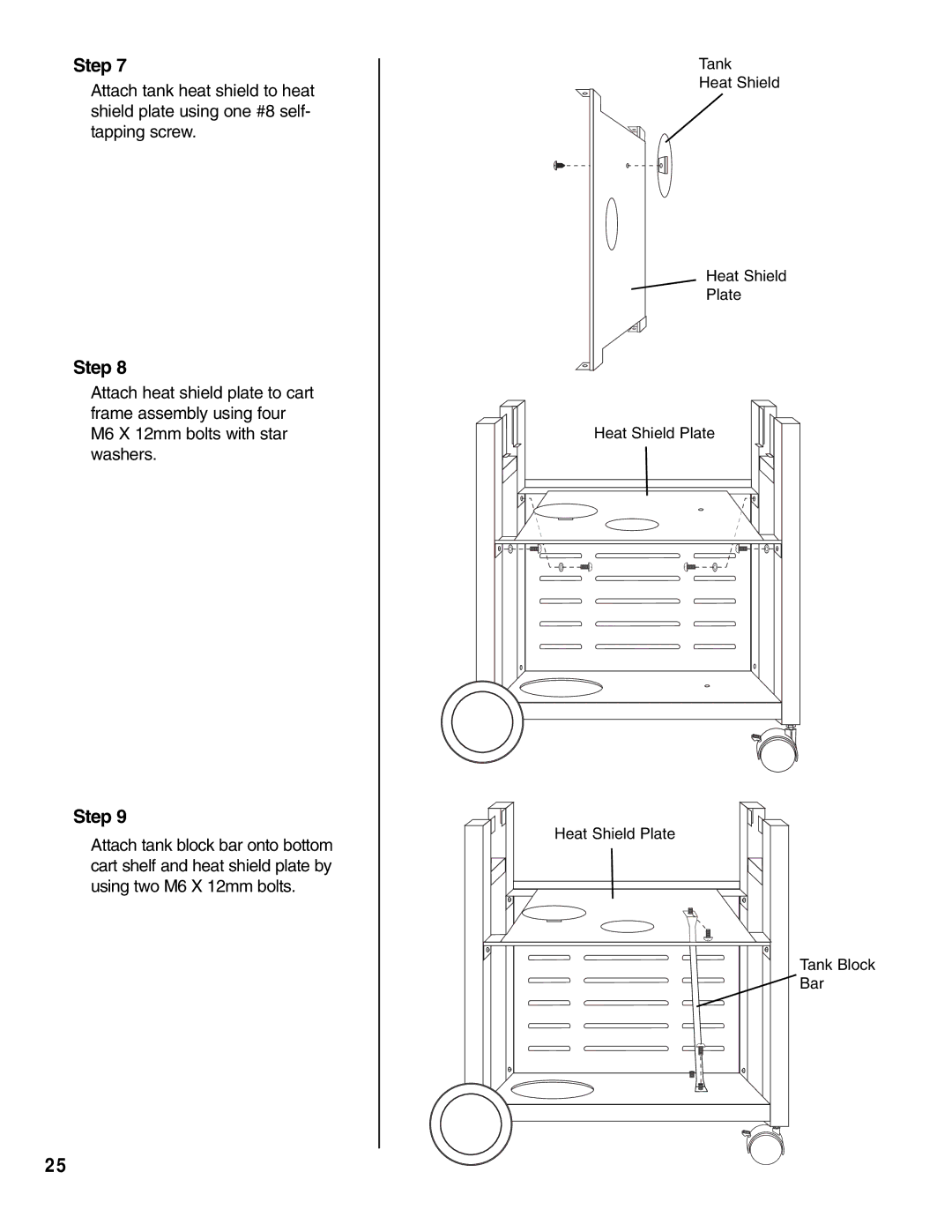 Brinkmann Gas Outdoor Grill owner manual Tank Heat Shield Plate Tank Block Bar 