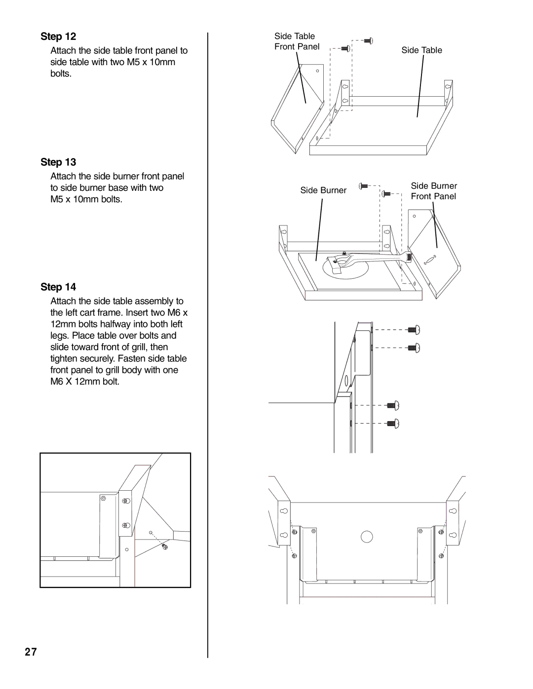 Brinkmann Gas Outdoor Grill owner manual Side Table Front Panel Side Burner 