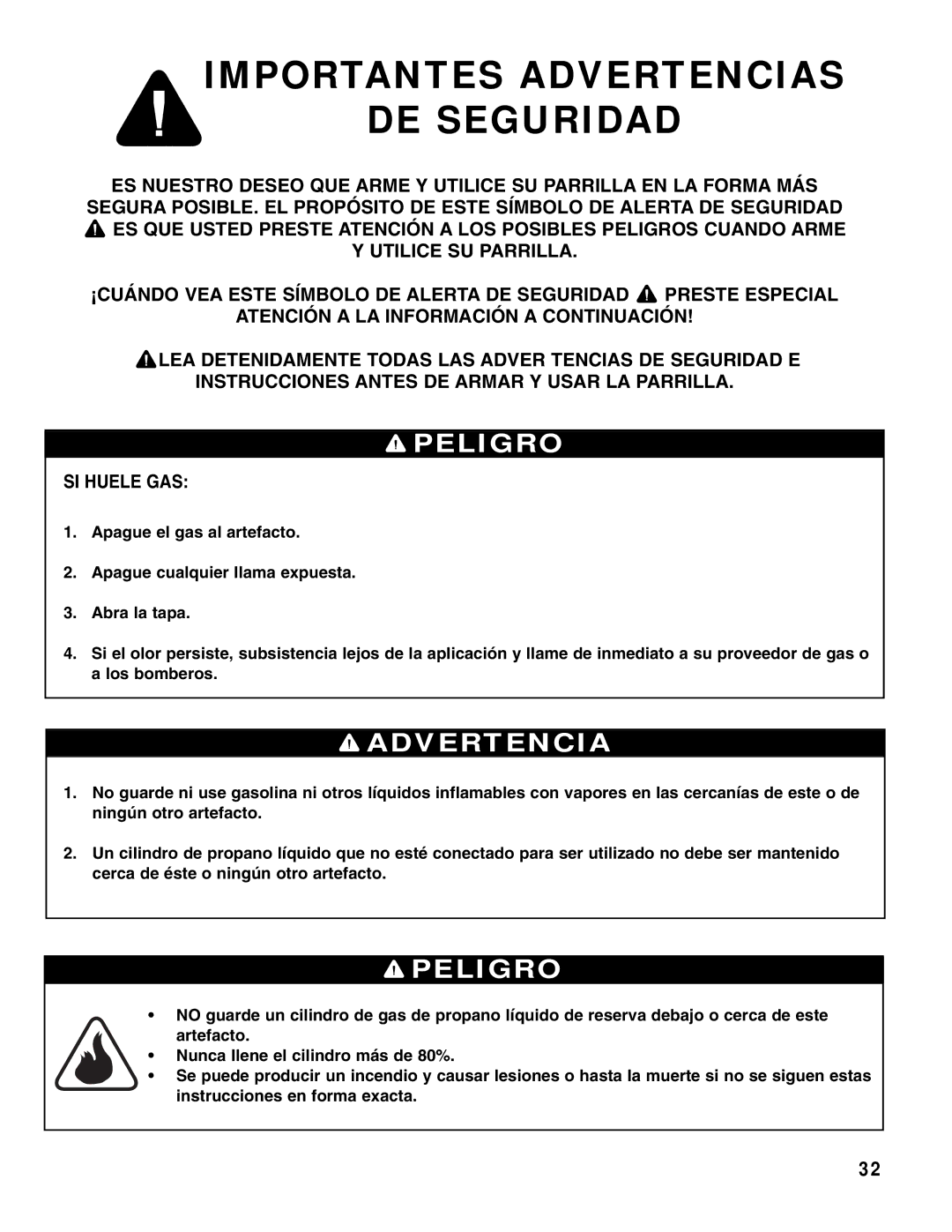 Brinkmann Gas Outdoor Grill owner manual Importantes Advertencias DE Seguridad, Peligro 