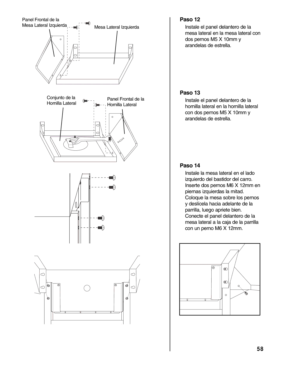 Brinkmann Gas Outdoor Grill owner manual Panel Frontal de la Mesa Lateral Izquierda 