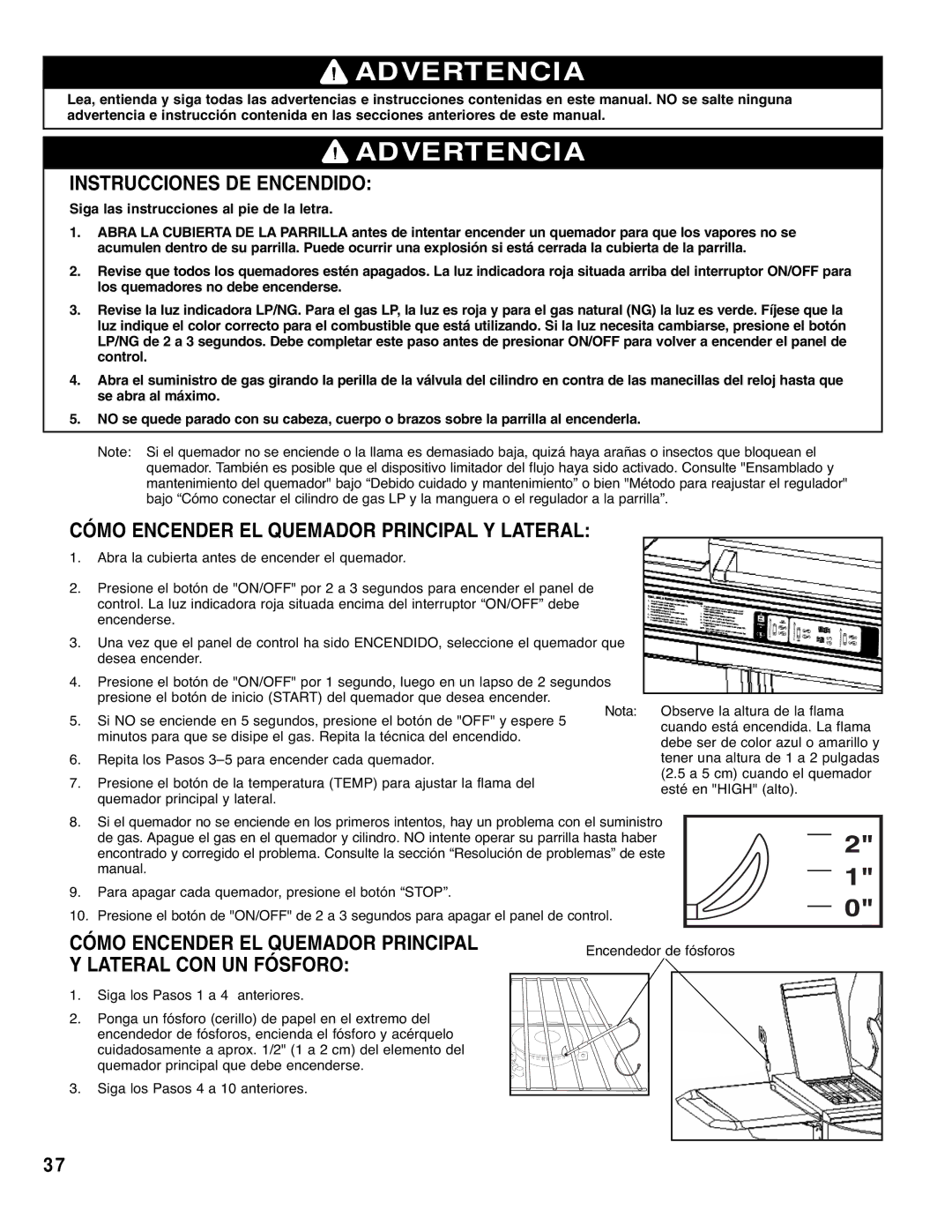 Brinkmann Gourmet 4 owner manual Cómo Encender EL Quemador Principal 