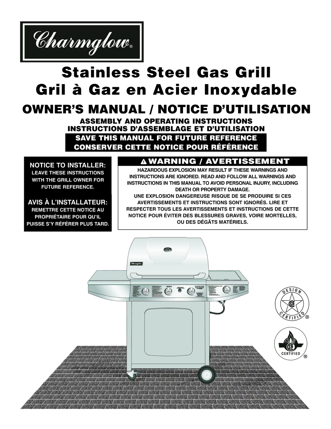 Brinkmann Gourmet Series owner manual Stainless Steel Gas Grill Gril à Gaz en Acier Inoxydable 