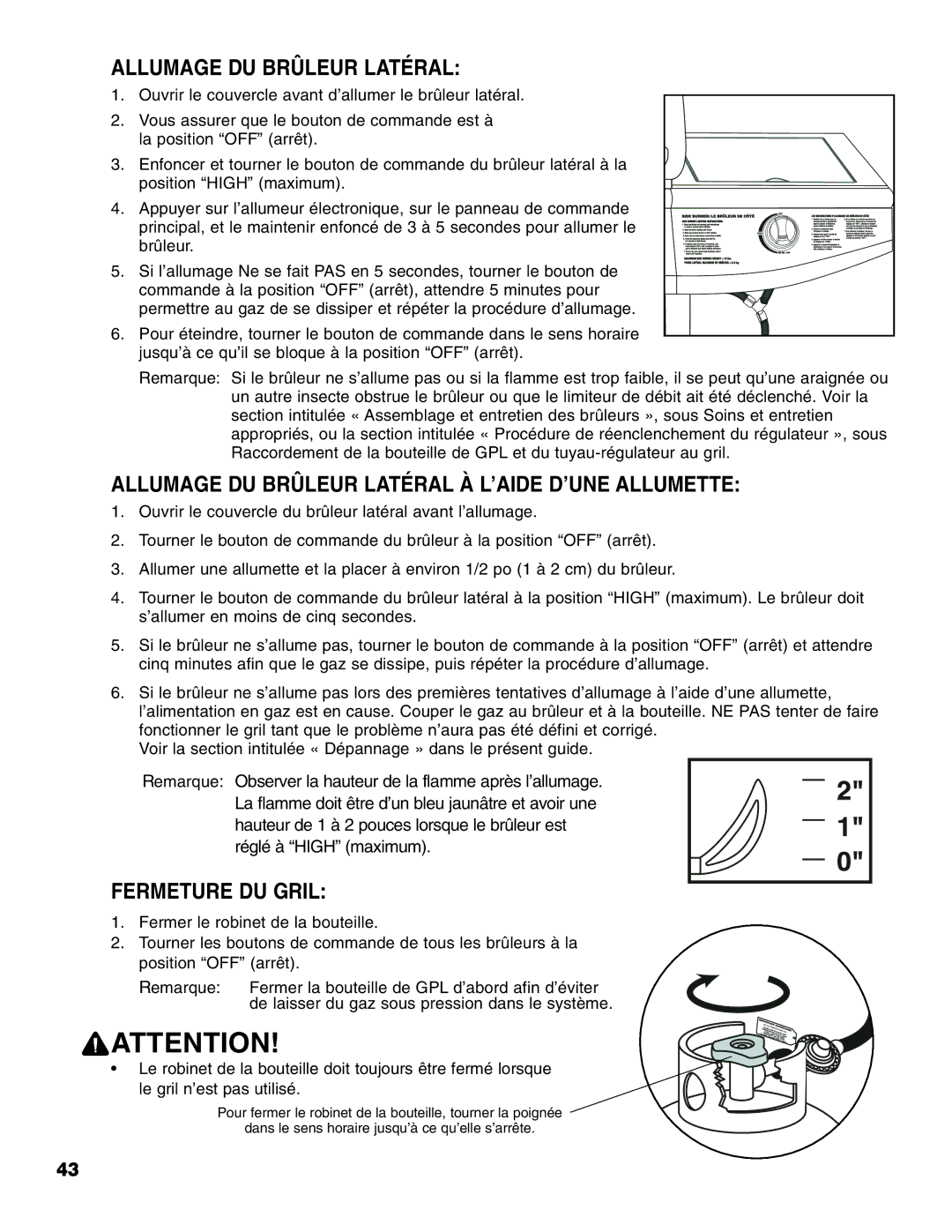 Brinkmann Gourmet Series owner manual Allumage DU Brûleur Latéral À L’AIDE D’UNE Allumette, Fermeture DU Gril 