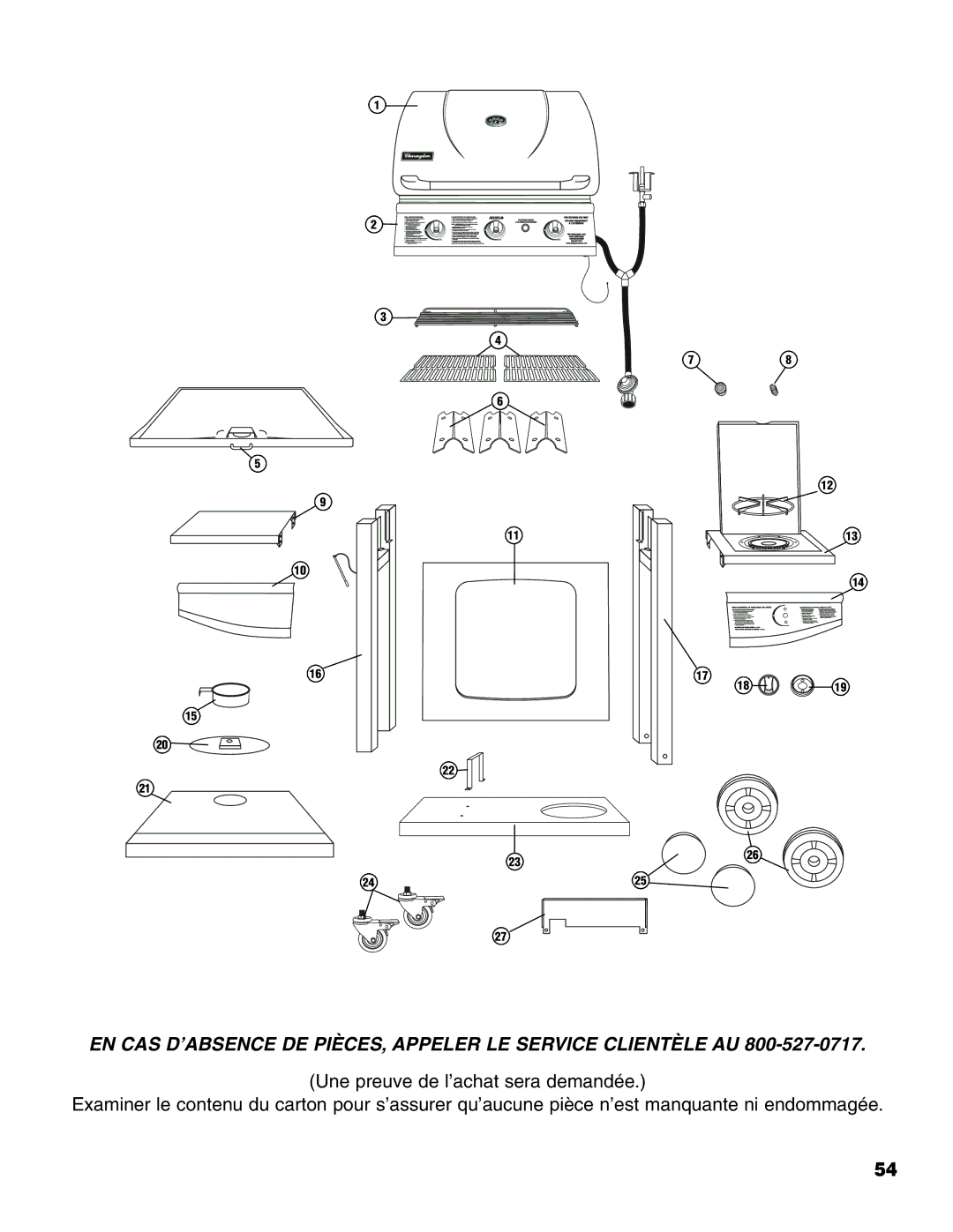 Brinkmann Gourmet Series owner manual EN CAS D’ABSENCE DE PIÈCES, Appeler LE Service Clientèle AU 