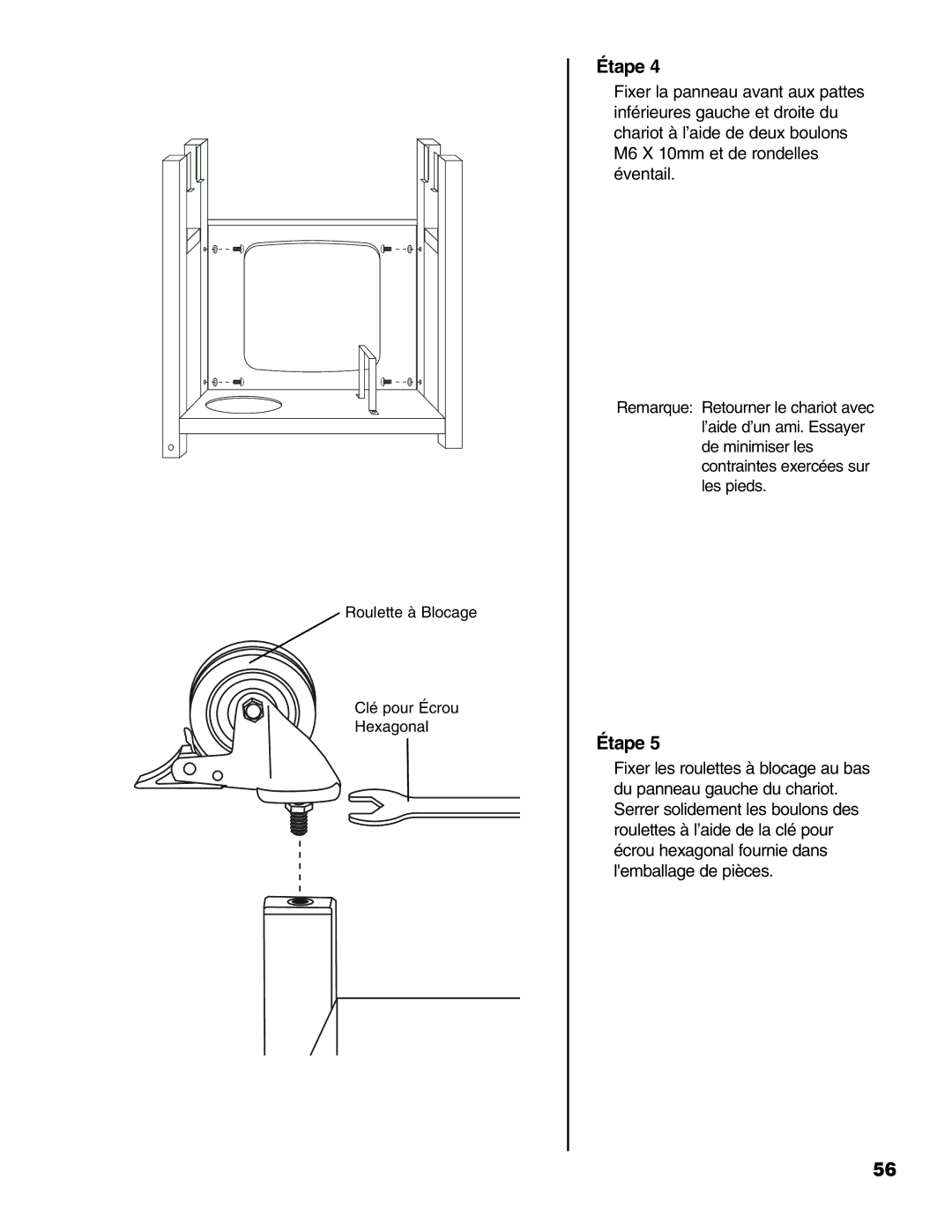 Brinkmann Gourmet Series owner manual Roulette à Blocage Clé pour Écrou Hexagonal 