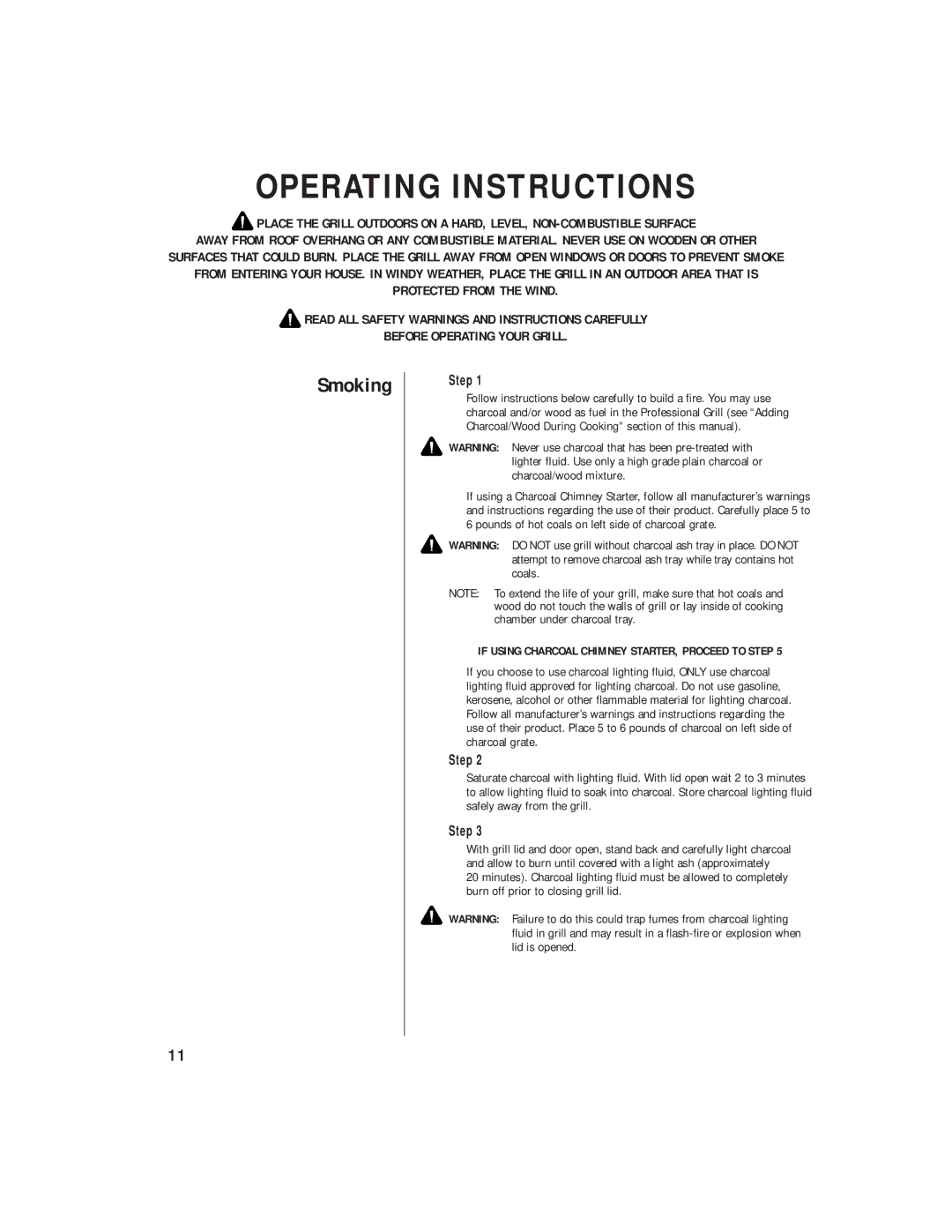 Brinkmann Heavy-Duty Charcoal Grill owner manual Operating Instructions, Smoking 