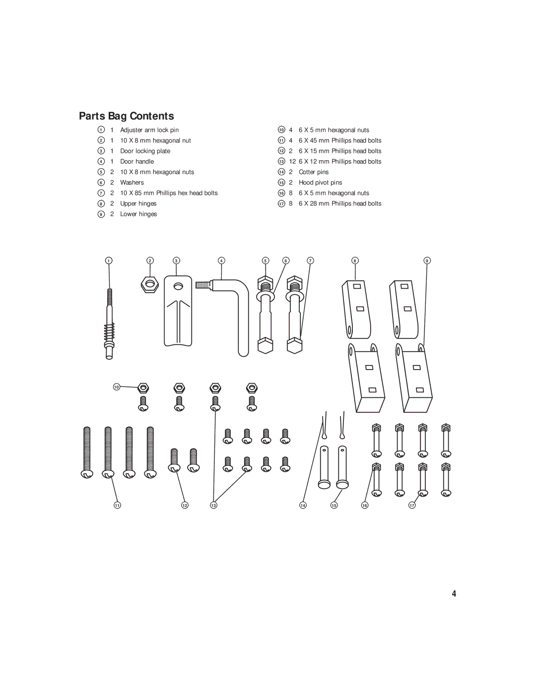 Brinkmann Heavy-Duty Charcoal Grill owner manual Parts Bag Contents 