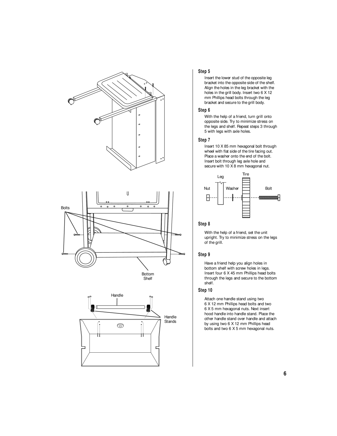 Brinkmann Heavy-Duty Charcoal Grill owner manual Leg Tire Bolts Bottom Shelf Handle Stands Nut Washer 