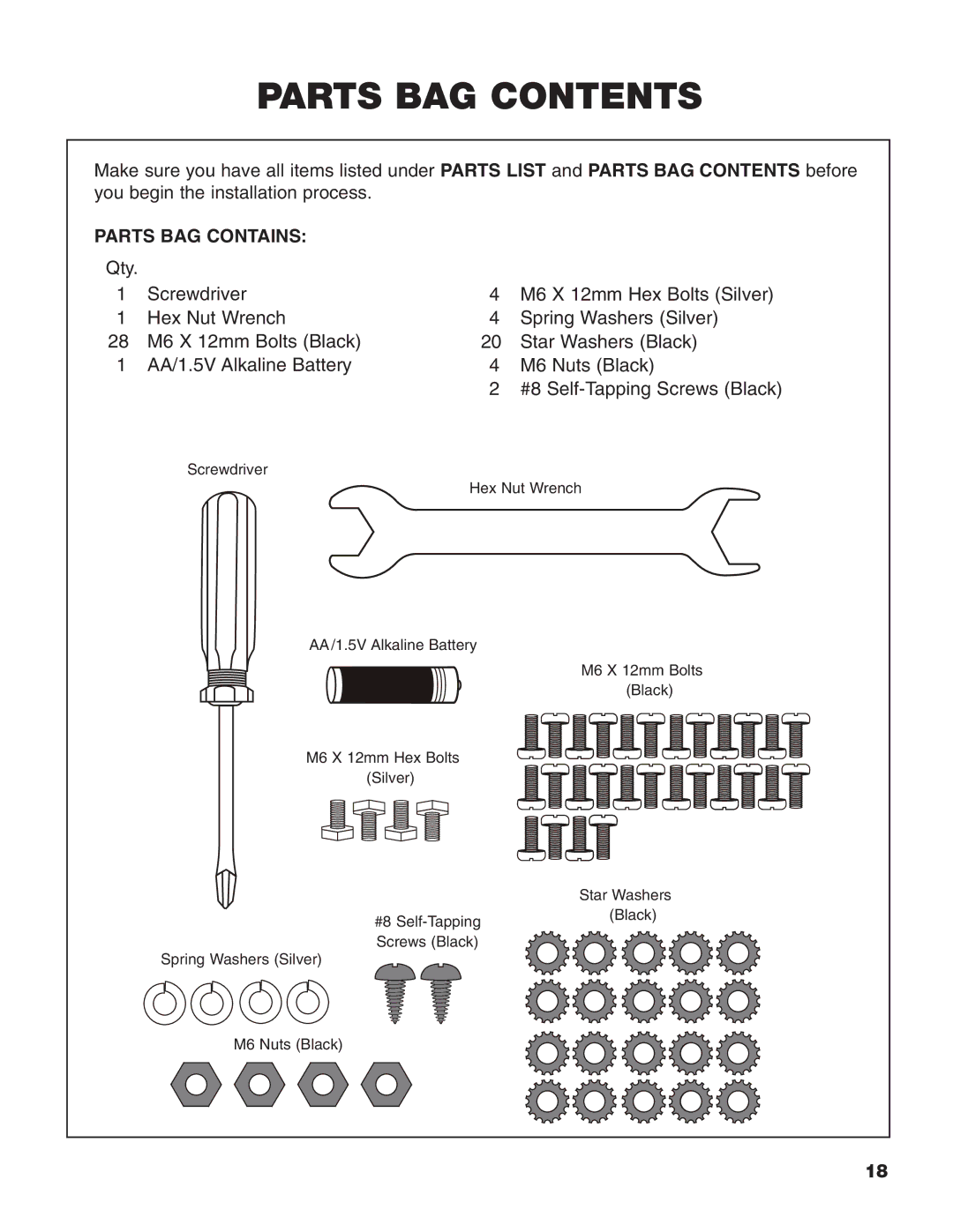 Brinkmann Heavy-Duty Natural Gas Grill owner manual Parts BAG Contents 