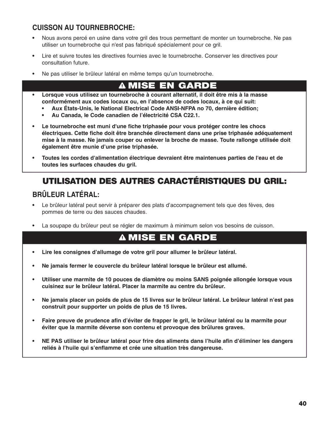 Brinkmann Heavy-Duty Natural Gas Grill owner manual Cuisson AU Tournebroche, Brûleur Latéral 