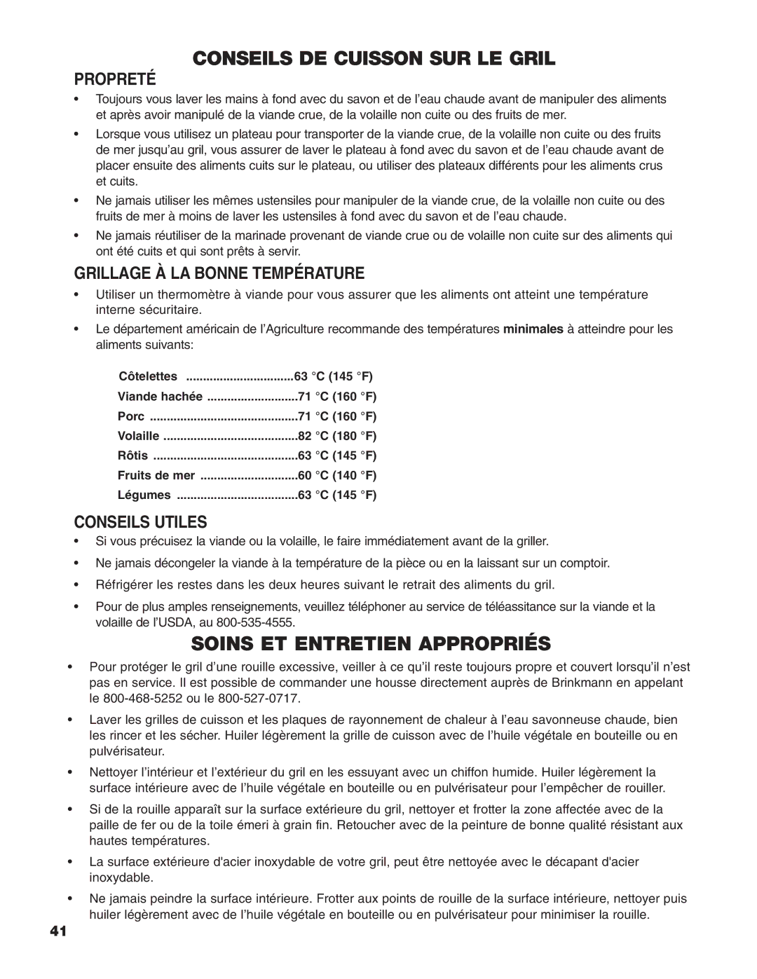 Brinkmann Heavy-Duty Natural Gas Grill owner manual Propreté, Grillage À LA Bonne Température, Conseils Utiles 