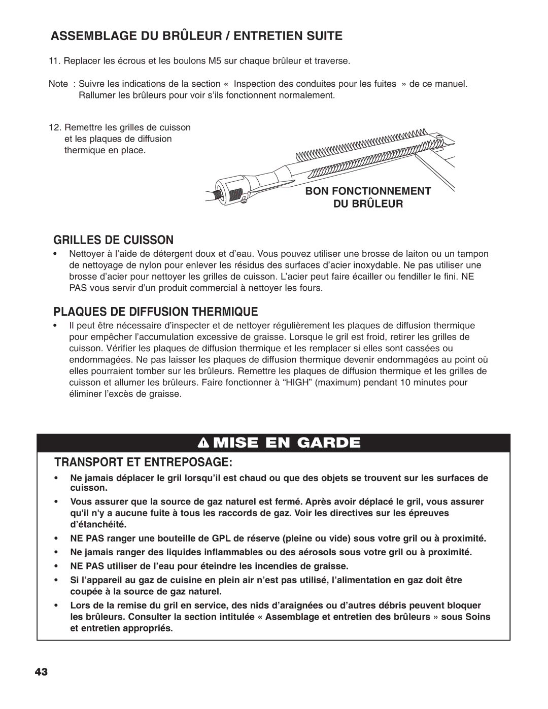 Brinkmann Heavy-Duty Natural Gas Grill owner manual Assemblage DU Brûleur / Entretien Suite, Grilles DE Cuisson 