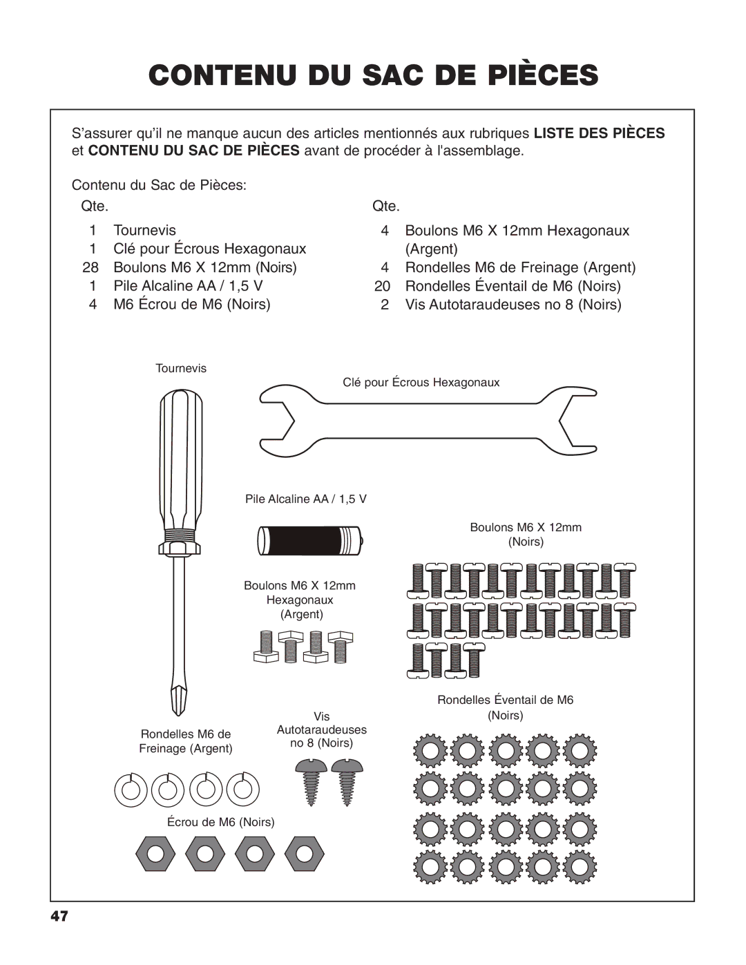 Brinkmann Heavy-Duty Natural Gas Grill owner manual Contenu DU SAC DE Pièces 