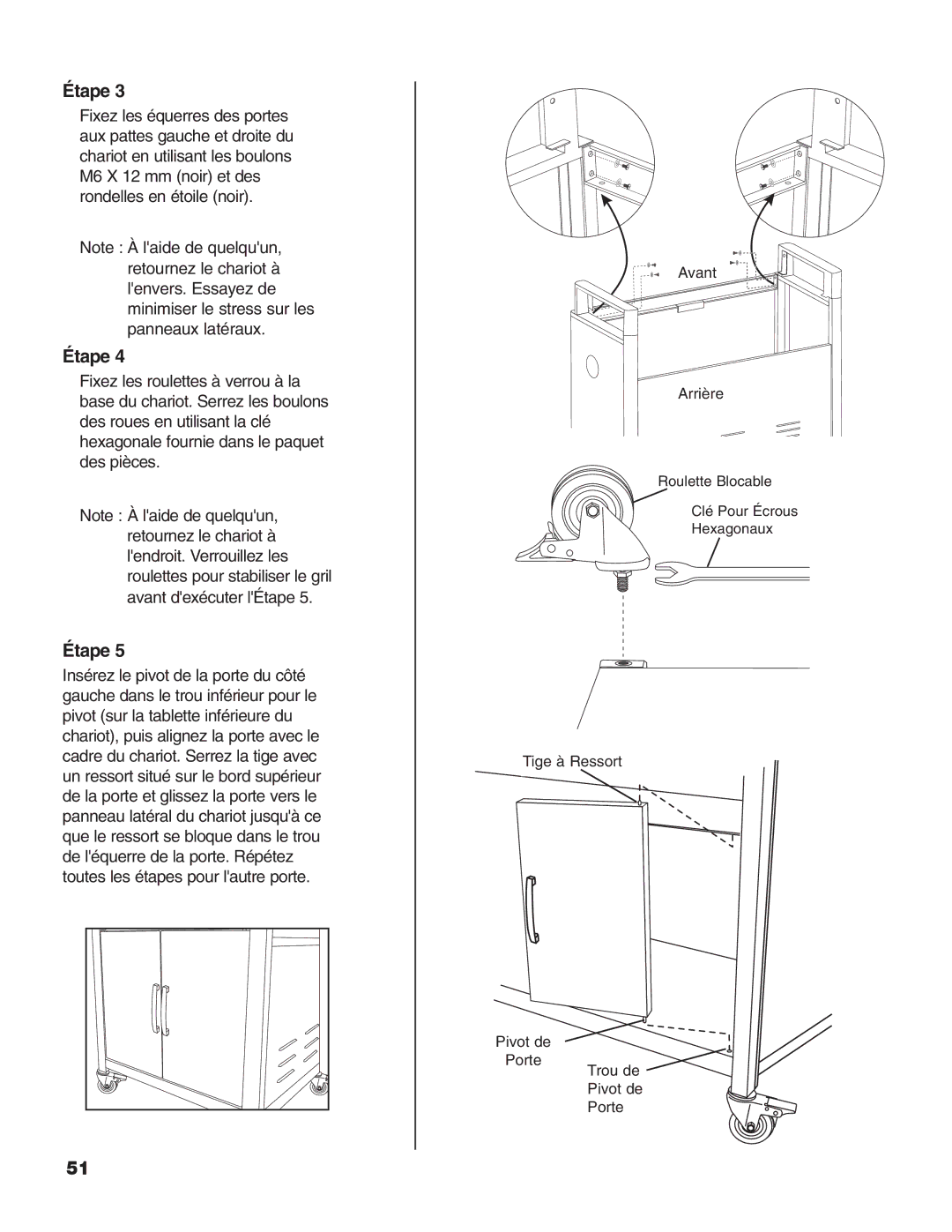 Brinkmann Heavy-Duty Natural Gas Grill owner manual Tige à Ressort Pivot de Porte Trou de 