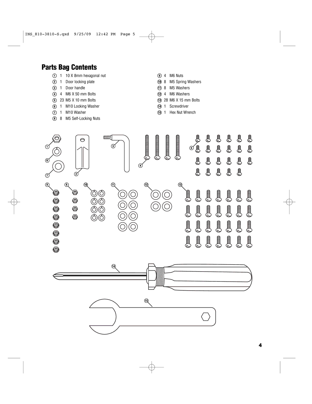 Brinkmann INS_810-3810-S manual Parts Bag Contents 